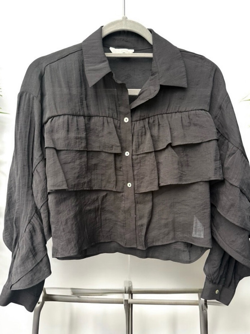 Zara Sheer Ruffle Croppes Blouse XS